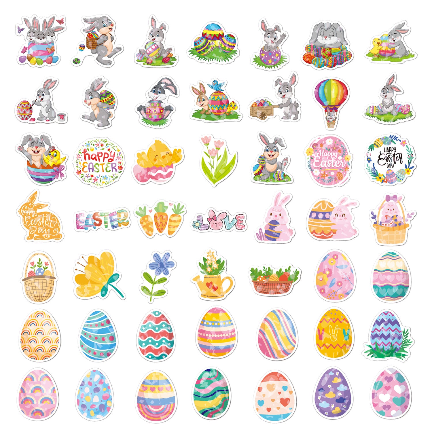 Wholesale 100pcs/pack Cartoon Holographic Laser Easter Stickers